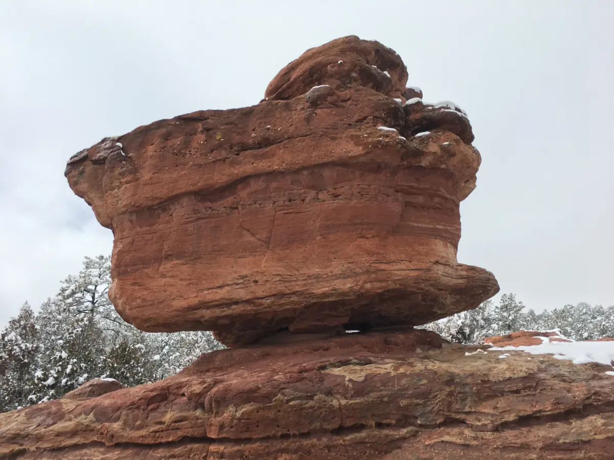 Close view of the layered sandstone of Balanced Rock