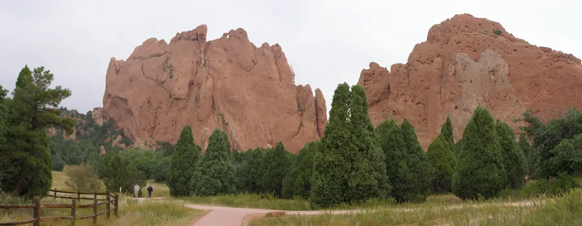 Path and pines below the Gateway Rocks in Garden of the Gods