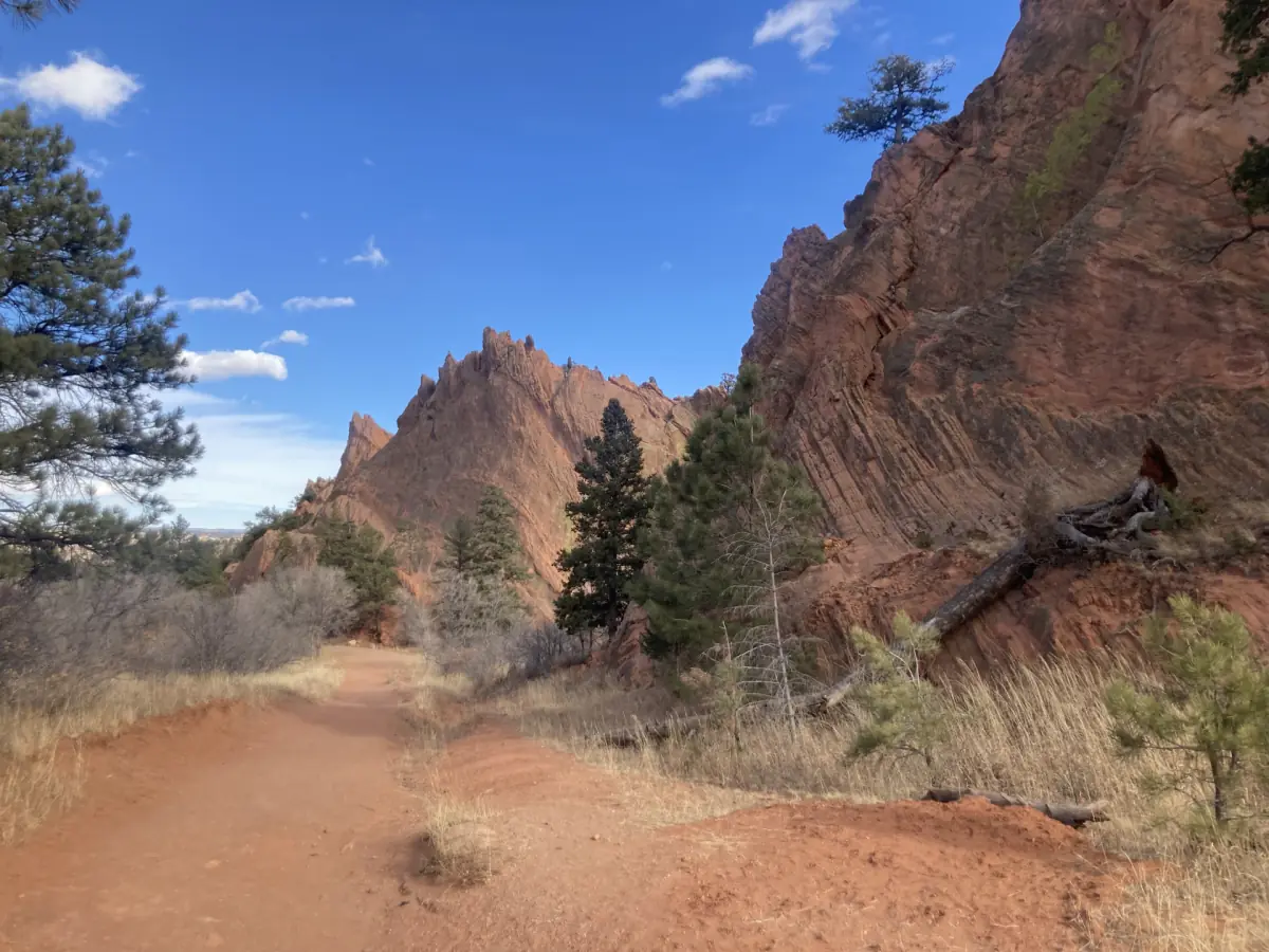 A sandy path between red rocks in Red Rock Canyon Open Space